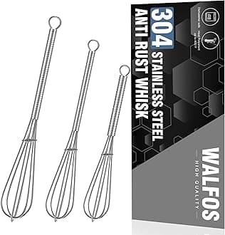 Walfos Mini Whisk,304 Anti-Rust Small whisk,Sturdy Stainless Steel Wire Tiny Whisks 6+7+8in,Ideal for mixing individual eggs, jams, spices and other small portion ingredients.(3pcs）