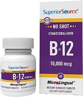 No Shot Vitamin B-12 Cyanocobalamin 10000 mcg - Vitamin B-12 to Support Energy Production, Brain Health & Overall Wellness - Sublingual Tablets - 60 Dissolvable Tablets