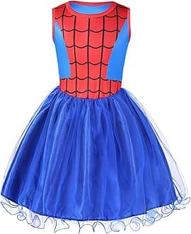 Aomig Spider-Girl Costume, Halloween Kids Spider Costume, Halloween Superhero Costume with Super Hero Mask, Deluxe Girls Spider Fancy Dress Outfit for Halloween Carnival Masquerade Party(100-150)