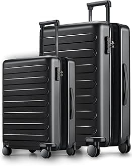 Luggage Sets 2 Piece, Carry On Luggage Airline Approved, Large Checked Luggage with Smooth Spinner Wheels, Expandable, Hard Shell PC Suitcase Sets, TSA Approved, 20in/28in (Black, Rhine Max)