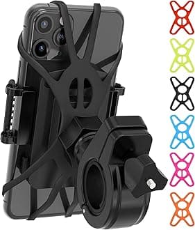 Premium Bike Phone Mount Holder | Universal Cell Phone Mount for 4"-7" Phones | Includes 6 Reusable Color Bands | Tool Free Handlebar Mount for Bicycle, Motorcycle, Electric Scooter, ATV