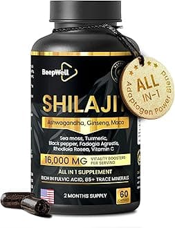 Shilajit Capsules for Men & Women, 16,000mg Pure Himalayan Organic Shilajit Supports Vitality and Wellness,Premium Pure Himalayan Supplement 2 Months Supply, 60 Capsules