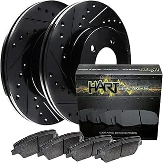 Hart Brakes Front Brake Rotors Black Drilled Slotted Ceramic Brake Pads Compatible For 1979-1998 Buick Riviera, Cadillac Eldorado, Seville, Chevrolet Blazer, S10, S10 Blazer, GMC Jimmy, S15