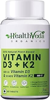 - HEALTH VEDA ORGANICS PRIVATE LIMITED Vitamin D3 (600 IU) + Vitamin K2 as Mk7 (55Mcg) | 60 Veg Tablets | Supports Healthy Bones, Boosts Immune System | For Men & Women