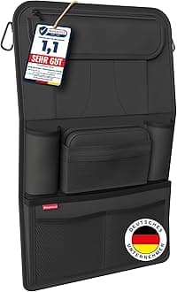 ATHLON TOOLS car seat organizer with integrated tablet holder - Reinforced back - with extra pen pocket - for business and children - Designed in Germany