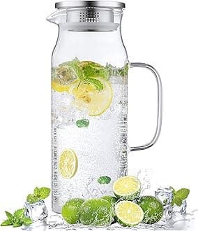 Bivvclaz 1.6 Liter 54 oz Glass Pitcher with Lid and Spout, Glass Water Pitcher for Fridge, Glass Carafe for Hot/Cold Water, Iced Tea Pitcher, Drink Pitcher for Coffee, Juice and Homemade Beverage
