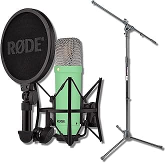 Rode NT1 Signature Series - Green Condenser Microphone with SM6 Shockmount, Tripod Base Microphone Stand and Pop Filter