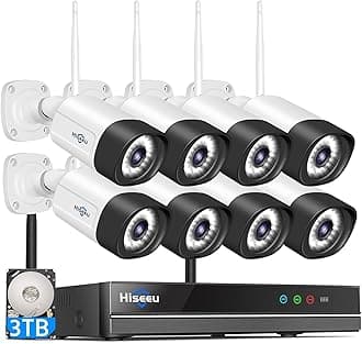 Hiseeu - 5MP WiFi Security Camera System, 3TB HDD, 16CH 8MP NVR, Outdoor CCTV Surveillance System Kit, 2-Way Audio, Color Night Vision, Recording