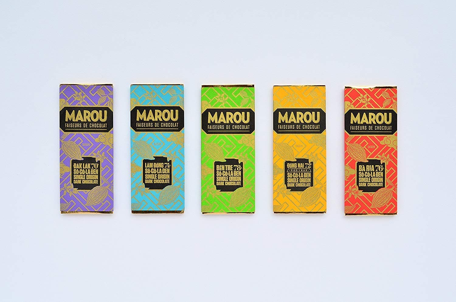 Marou Origins 5 Pack Mini Bars | Five Vietnam Single Origin Bars, Dairy Free, Gluten Free, Soy Free | 5 x 24g Mini Bars