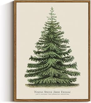 VIYYIEA Framed Canvas Wall Art, Vintage Christmas Decor, Living Room Botanical Fir Pine Tree Winter Decor for Bedroom Bathroom, Cottagecore Decor, Xmas Holiday Decorations Gifts, 12x16 Inch