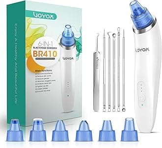 VOYOR Blackhead Remover Pore Vacuum - Electric Face Vacuum Pore Cleaner Acne White Heads Removal with 6 Suction Heads (BR410)