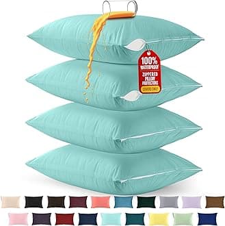 Utopia Bedding 4 Pack Waterproof Pillow Protectors with Zipper King Size (Spa Blue), Bed Bug and Dust Mite Proof Pillow case Covers, Moisture Wicking Pillow Encasements 20 x 38 Inches