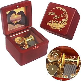 Sinzyo Natural Wooden Music Box with Customizable Photos Wind Up Musical Box Gifts for Christmas,Birthday and Valentine's Day(Character Wine Red, Tone:Elfen Lied)
