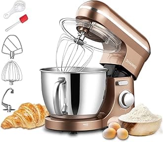 Kitchen Stand Mixer, 6.5 Quart, 6 Speed Tilt-Head Kitchen Mixer, Electric Food Mixer with Dough Hook, Wire Whip, Beater, Gold