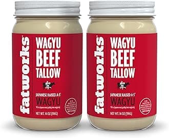 100 % Pure A5 Japanese Wagyu Tallow, Ultimate Brisket Flavorizer, Certified A5 Wagyu, KETO, PALEO, CARNIVORE, WHOLE30 friendly, Non Hydrogenated- 14 oz. (2 Pack)