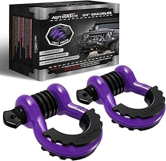 AUTMATCH D Ring Shackle 3/4" Shackles (2 Pack) - Clevis Shackle 41,887Ibs Break Strength with 7/8" Screw Pin and Isolator Washers Kit for Tow Strap Winch Off Road Vehicle Recovery, Purple