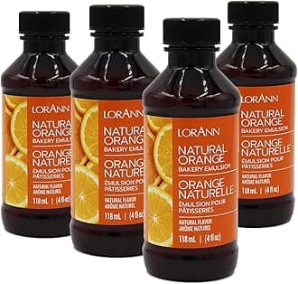 LorAnn Oils Orange Bakery Emulsion: True Essence, Ideal for Boosting Fruit Tones in Cakes, Cookies & Desserts, Gluten-Free, Keto-Friendly, Extract Substitute Essential for Your Kitchen, 4 Oz, 4 Pack