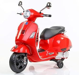 Kawaii Kids Vespa 12v Battery Operated Rechargeable Ride On Scooter with Foot Accelerator for Kids, 2 to 6 Years (Red)