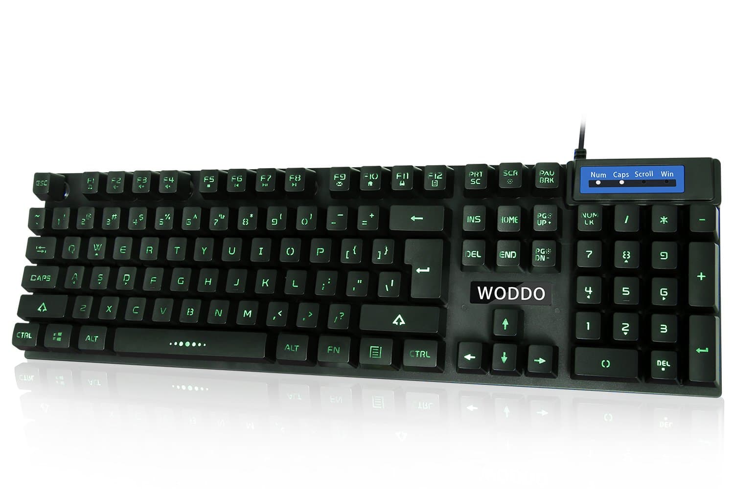 Woddo Wired Led Computer Keyboards Water Resistant Slim Gaming Keyboard with 104 Backlit Anti-Ghosting Keys