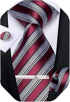DiBanGu Mens Striped Tie Silk Woven Necktie and Pocket Square Cufflinks Tie Clip Set Wedding Business Formal Gift Tie for Men