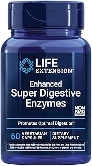 Enhanced Super Digestive Enzymes Promotes Optimal Digestion Health Support Target Fats Protein & Carb Digestion Vegetarian Formula Non-GMO, 60 Vegetarian Capsules