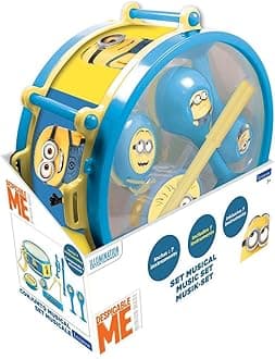 Lexibook, Despicable Me Minions, Set of 7 Music Instruments (Drum, Maracas, Castanet, Harmonica, Recorder, Trumpet, Tambourine), Musical toy, Convenient Game To Carry, Yellow/ Blue, K360DES