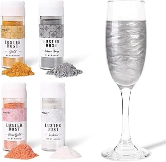 Edible Glitter for Cocktails, Luster Dust Edible, 4 Colors 5g/bottle Edible Glitter for Baking, Drinks, Cake Decorating, Cupcakes, Chocolate, Strawberries, and Waffles(Gold, Rose Gold, White, Silver)