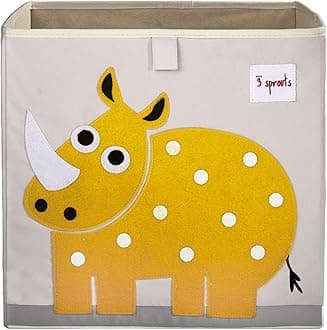 3 Sprouts Toy Storage Organizer: Toy Box Cube Organizer for Playroom, Nursery - Foldable Storage Bin - Rhino