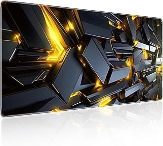 XXX-Large Gaming Mouse Pad (35.4 x 15.7in), Golden Light Mecha Technology Style Extended Long Gaming Mousepad Keyboard Mat, 3mm Thick Soft Smooth Lycra Fabric Gamer Mouse Mat, for Gaming, Office, Home