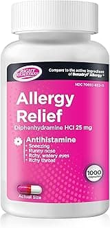 Allergy Relief Capsules, Antihistamine, Diphenhydramine HCL 25mg, Relieves Seasonal Indoor or Outdoor Allergies, Runny Nose, Sneezing Allergy Relief (1000 Capsules)