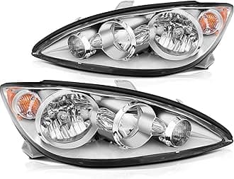 Headlight Assembly for Toyota Camry 2005-2006 Chrome Housing Amber Reflector Clear Lens Driver and Passenger Side Headlamp