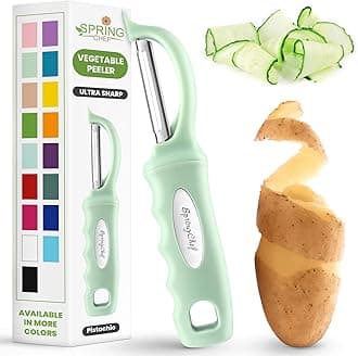 Spring Chef Premium Swivel Vegetable Peeler, Comfortable Handle and Ultra Sharp Stainless Steel Blades - Perfect Kitchen Peeler For Veggie, Fruit, Potato, Carrot, Apple - Pistachio
