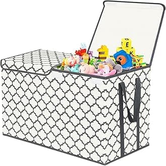 Toy Box for Boys,Girls,Kids - Large Toy Chest Organizers and Storage Boxes with Double Flip-Top Lid, Collapsible Container Bins for Playroom, Nursery, Closet, Living Room, 24.5"x13"x16" (Beige)