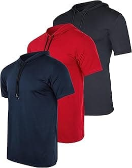 Real Essentials 3 Pack: Men's Dry Fit Short Sleeve Active Athletic Hoodie Pullover Sweatshirt (Available in Big & Tall)