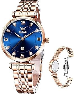 OLEVS Women Watches Simple Dress Ladies Watch Rose Gold Stainless Steel Watch Waterproof Quartz Date Luxury Diamond Small Wristwatch Fashion Analog Female Reloj Mujer Blue White Green Red Yellow Face