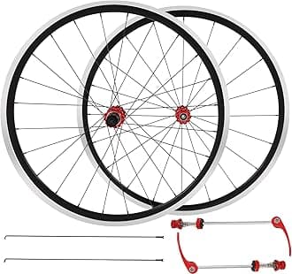 GOSHET 700C Road Bike Wheelset, 661Lbs Load Front&Rear Bicycle Wheel Set Clincher Rim Brake Ultra-Light Aluminium Alloy Bike Wheels, 7-11 Speed Wheelsets Hub 30mm Rims Bike Accessories, Black&Red