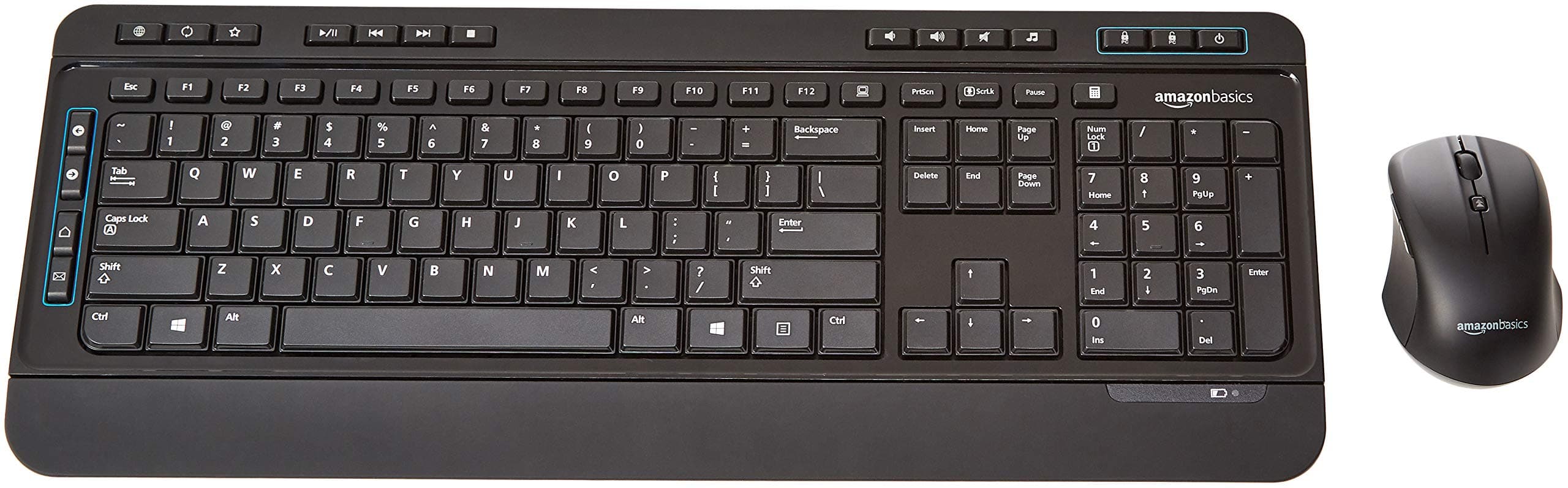 Amazon Basics Full-Sized Wireless Computer Keyboard and Mouse Combo, QWERTY Layout, 2.4 GHz USB Receiver, Black, Pack of 1