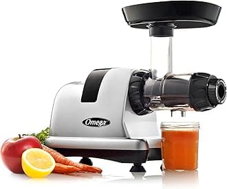 Omega Cold Press Juicer Machine, Vegetable and Fruit Juice Extractor and Nutrition System Makes Nut Milks Baby Food and Sorbets, Triple-Stage 80-RPM Slow Masticating Juicer, 200-Watts, Silver