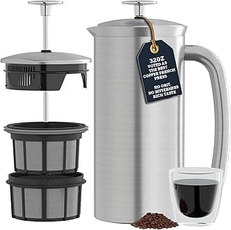 ESPRO P7 Brushed Stainless Steel French Press 304 – Patented Double Walled Micro-Filter Insulated French Press Coffee Maker, Grit-Free Brew - Heat Resistant BPA Free (32oz)