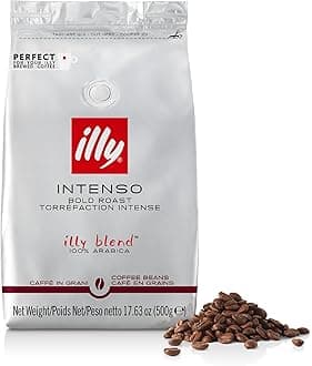 illy Intenso Coffee Beans, 100% Arabica Blend, Dark Roast, Intensity 7/9, Bold & Full-Bodied with Cocoa & Dried Fruit Notes, Suitable for Bean to Cup & Fresh Grinding, 500g Refill Pouch