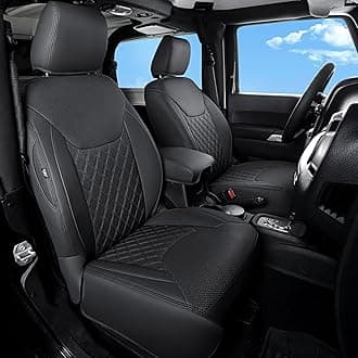 GIANT PANDA Jeep Wrangler 2 Door JK 2013-2017 Full Set Car Seat Covers for Sport Sahara Rubicon Freedom Willys Wheeler, Customized Faux Leather - (Black)
