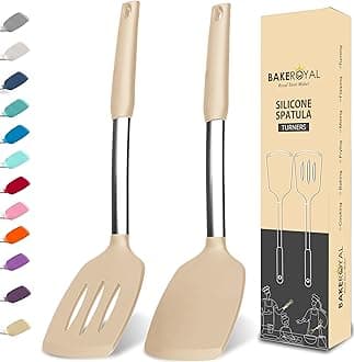 Silicone Spatula Set - Turner Spatulas Silicone Heat Resistant 600°F - Slotted & Solid Silicone Spatulas for Cooking Fish, Eggs, Pancakes Flipper – Silicone Cooking Utensils Set – Beige