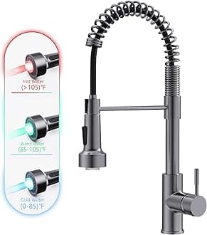 GIMILI Black Stainless Steel Kitchen Tap with Pull Out Sprayer Single Handle LED Kitchen Sink Faucet