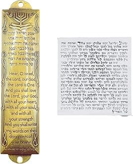 Brass Shema Blessing Mezuzah Scroll - 5.5 Tall Jewish Door Mezuzah with Scroll, Hebrew & English Text, Menorah Design - Traditional Home Decor, Spiritual Protection