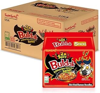 2X Buldak Korean Spicy Chicken Stir Fried Ramen Extra Hot Spicy Noodles Authentic Ramyun 4.94 oz (Pack of 40)