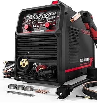 185A MIG Welder, Flux Core MIG/Gas MIG/Spool Gun MIG/Lift TIG/Stick 5 in 1 Multi-Process Aluminum Welding Machine, LED Digital Display Synergic Control 110V/220V Dual Voltage MIG-185DS PRO