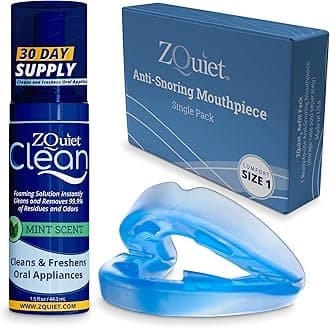 ZQuiet Anti-Snoring Mouthpiece Solution - Comfort Size #1 (Single Device) + Cleaner (1.5oz Bottle) - Made in USA Snoring Solution for a Better Night’s Sleep (Blue)