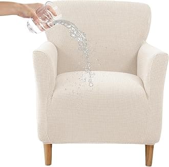 CRFATOP Stretch Mid Century Modern Armchair Slipcover 1-Piece Jacquard Accent Chair Covers with Arms Soft Waterproof Chair Slipcovers for Living Room Furniture Protector Office Reading,Jade White