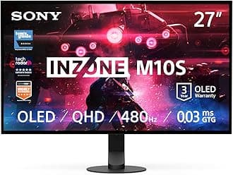 Sony INZONE M10S 27" OLED QHD PC Gaming Monitor: 1440p, 480Hz, 0.03ms GTG, DCI-P3 98.5%, G-Sync, Adaptive Sync, VRR, Developed model with Fnatic, 1300 nits, DisplayPort 2.1-2 x HDMI 2.1- PC, PS5
