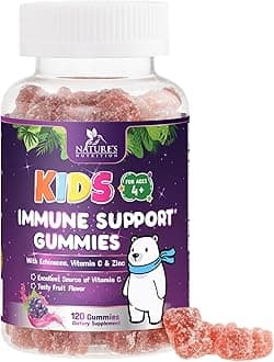 Kids Immune Support Gummies - Vitamin C, Zinc & Echinacea Children's Daily Immune Health Support Gummy Supplement for Ages 4 and Up, Natures Kid's Vitamin C Gluten-Free & Non-GMO, Vegan - 120 Gummies